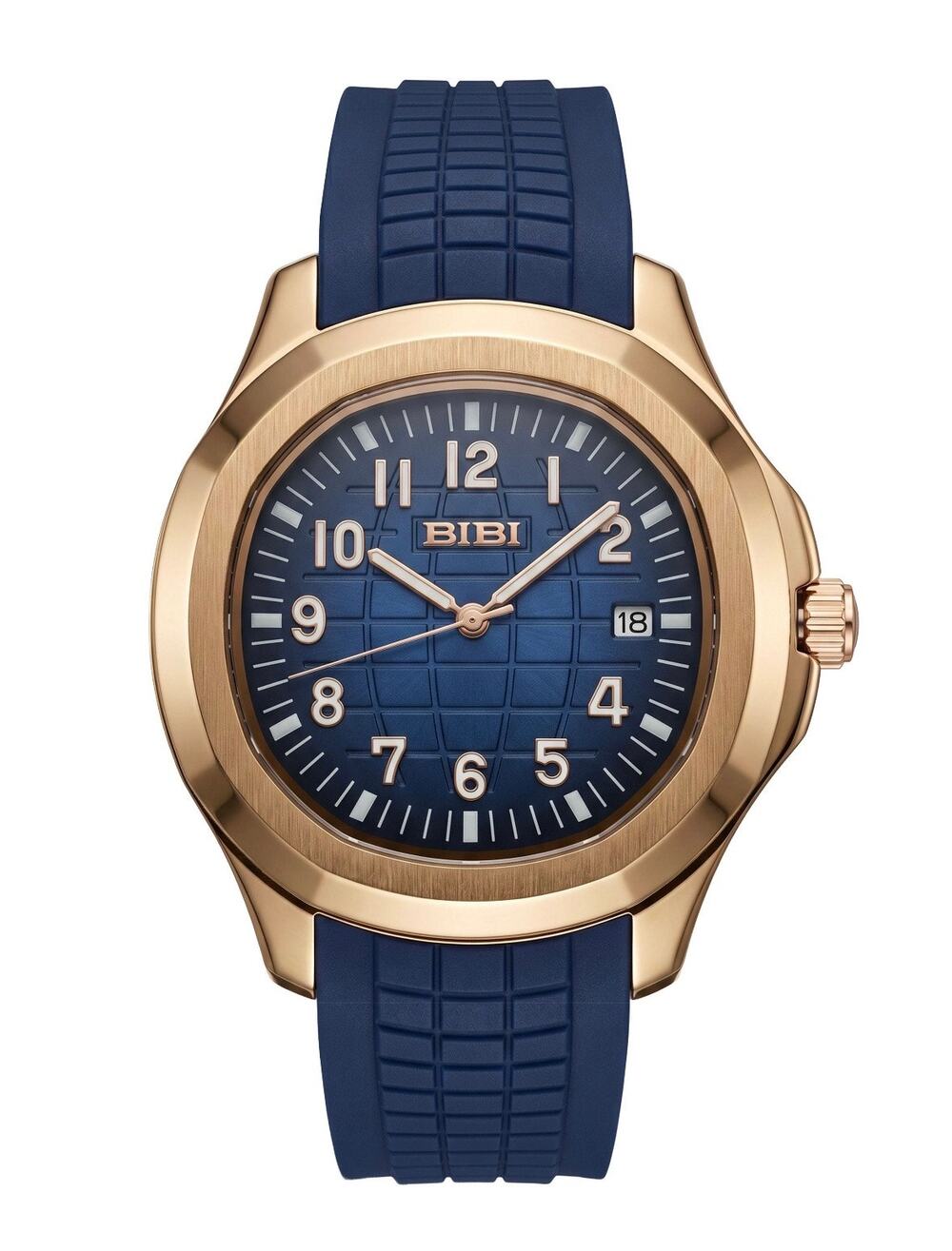 Bibi Luxury Automatic Mechanical Watch 42mm Blue Dial and Silicone Strap New